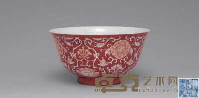 清乾隆 抹红缠枝莲花卉纹碗 直径12.7cm